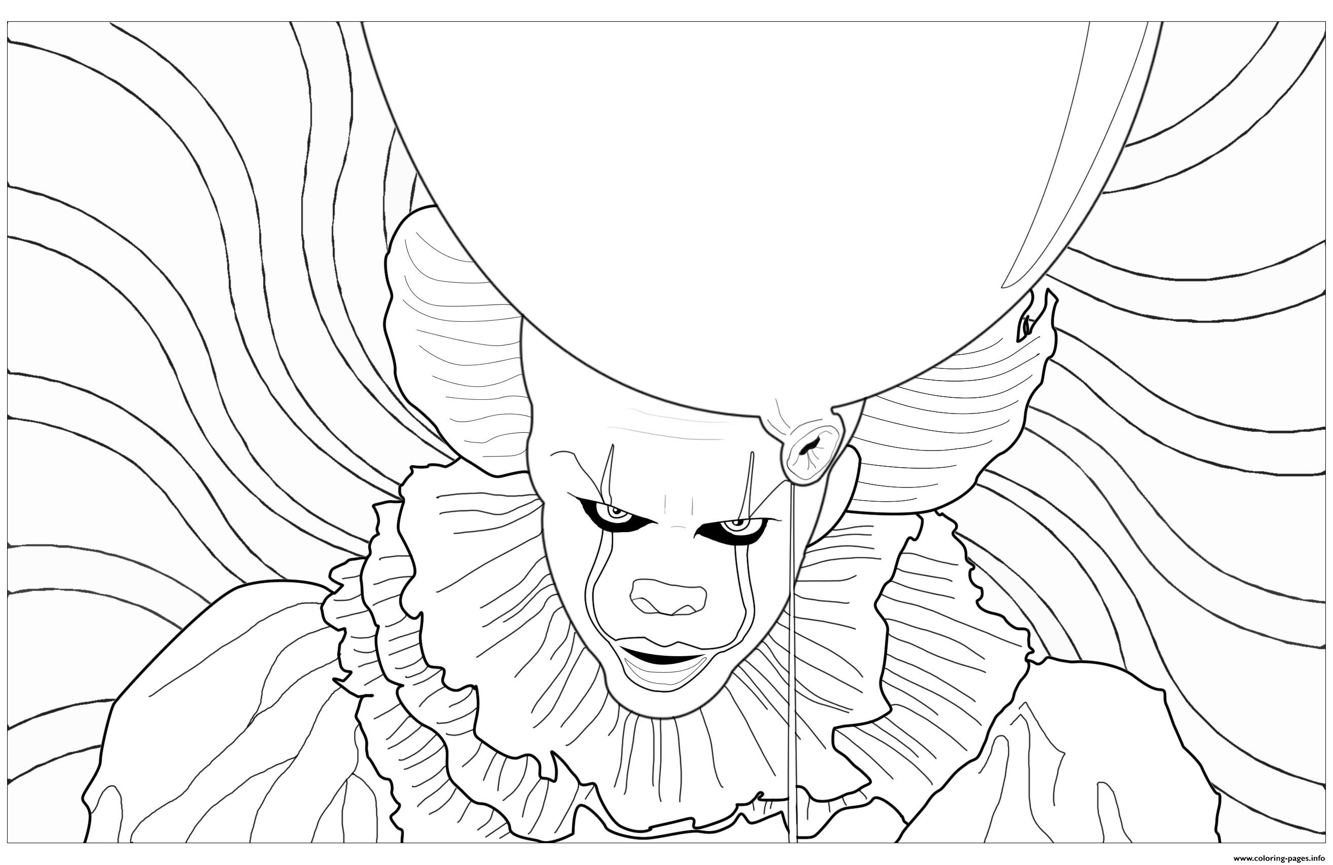 Pennywise outstanding clown psychedelic background coloring page printable