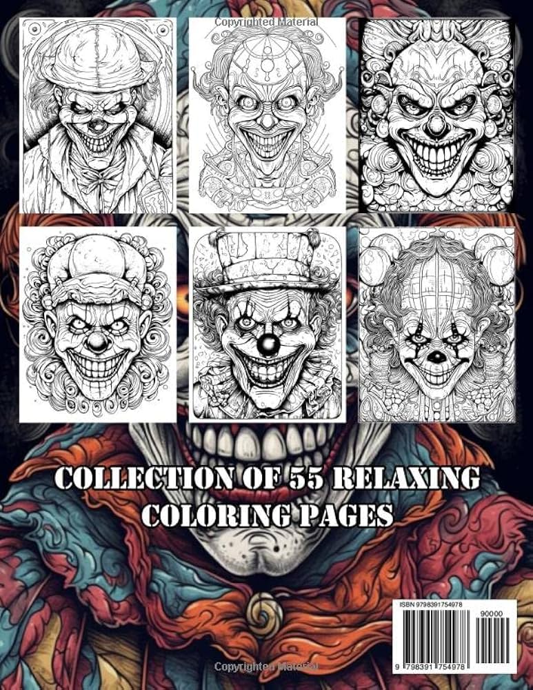 Scary clown face adult coloring book explore the terrifying world of clown horror with chilling designs and sinister folklore amira colo books