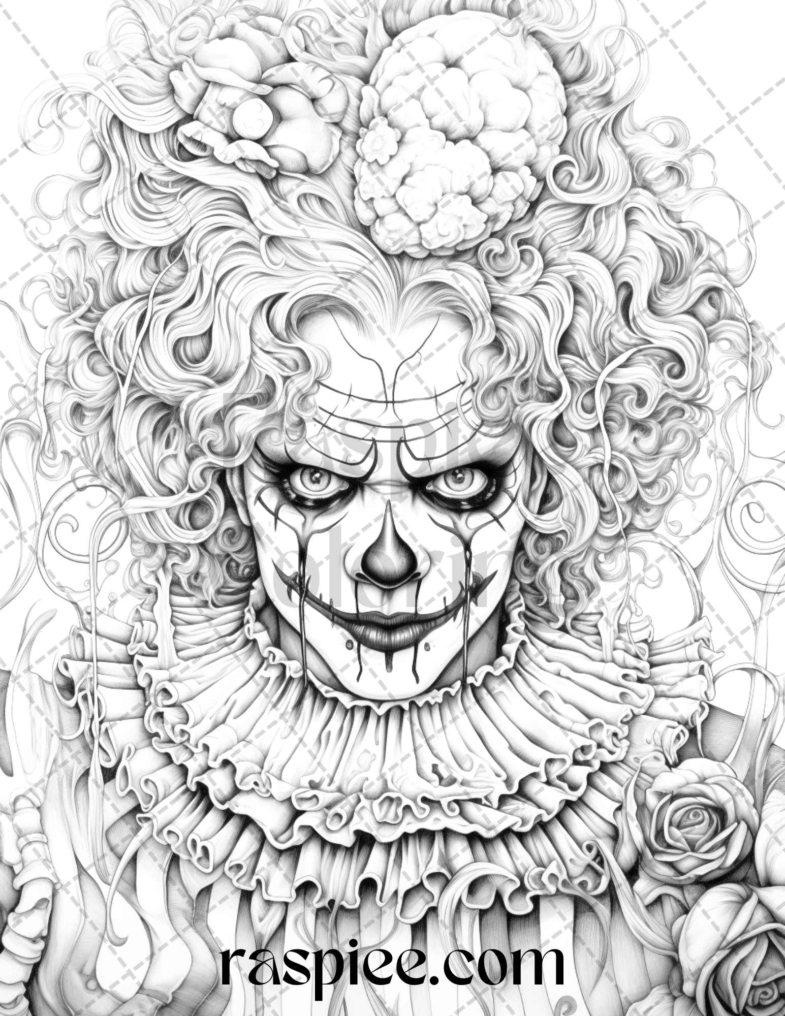 Spooky clowns grayscale coloring pages printable for adults pdf fi â coloring
