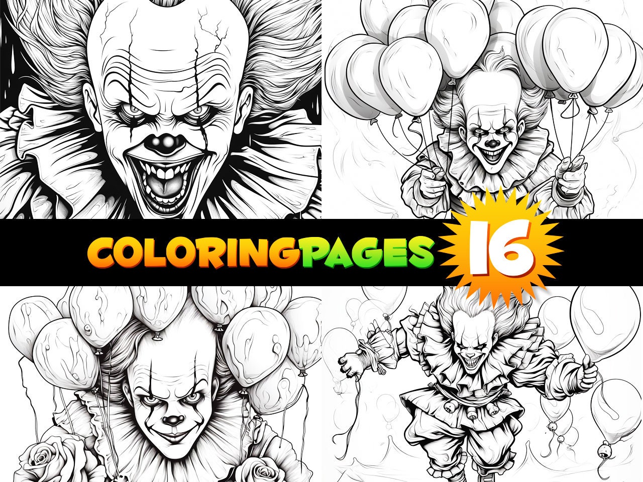 Instant halloween fun coloring pages pennywise clown it download print at home unlimited copies horror movie book surprise