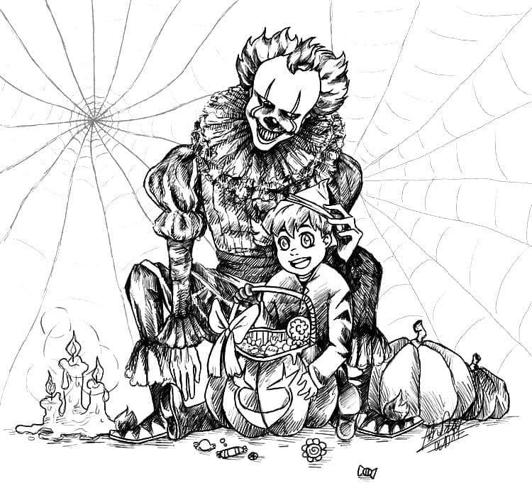 Pennywise and a boy coloring page