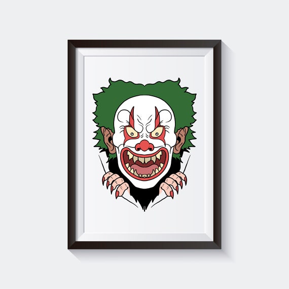 Printable clown tearing through picture digital download scary clown coloring page