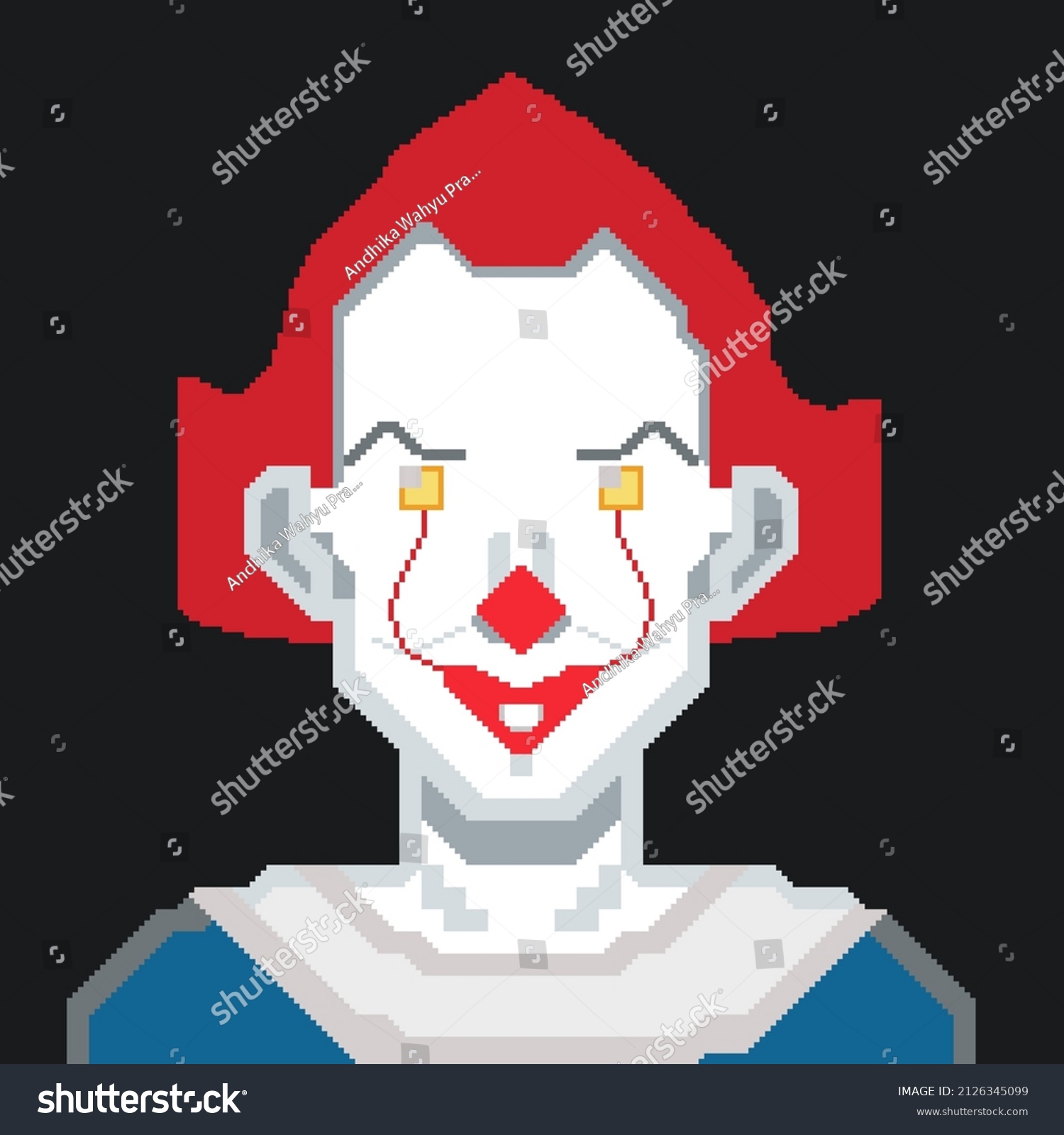 Pennywise pixel art black background stock illustration