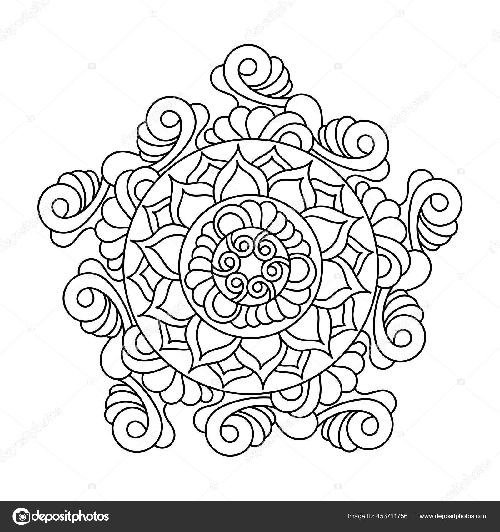 Coloring book decorative element shape pentagon five ray mandala hand stock vector by axenova