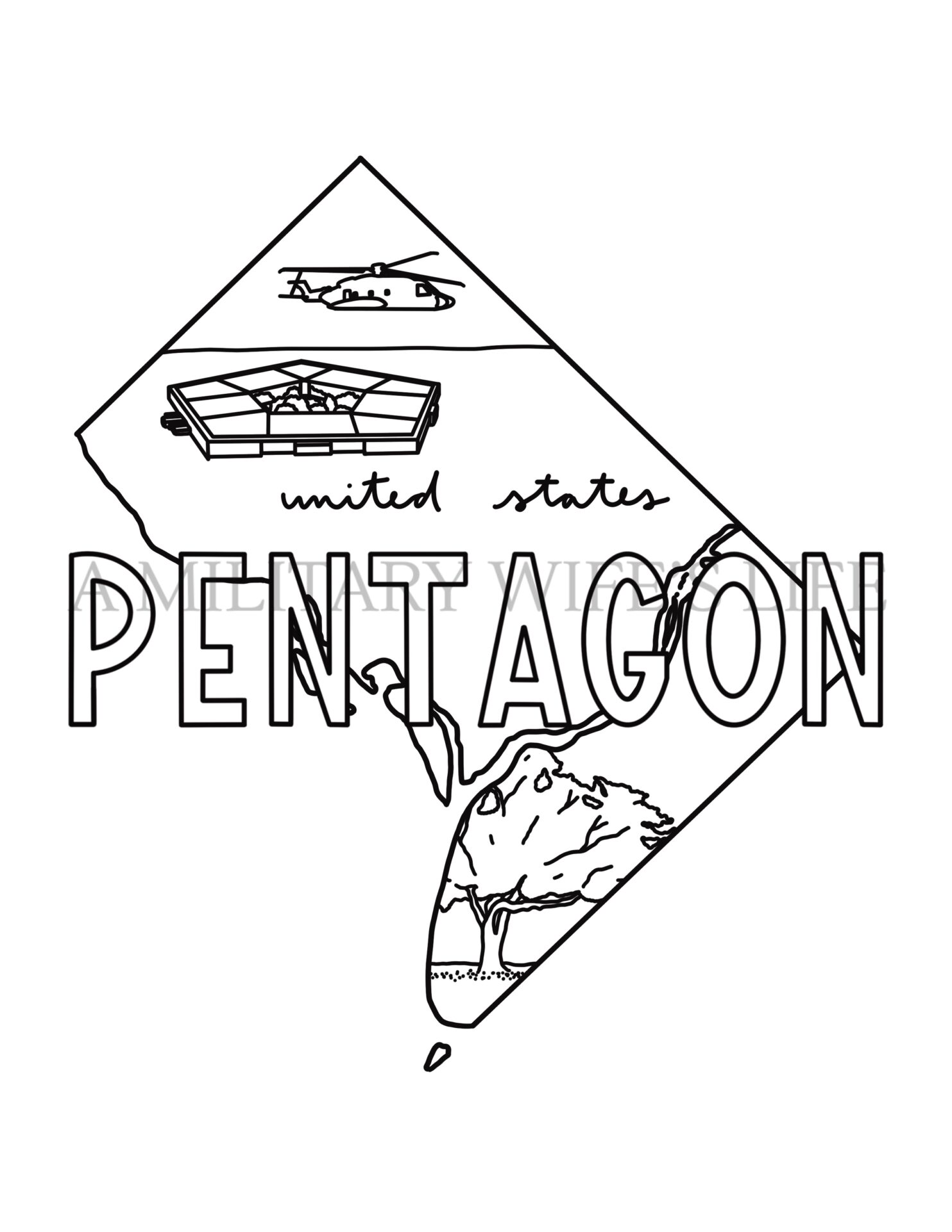 Us pentagon print unframed