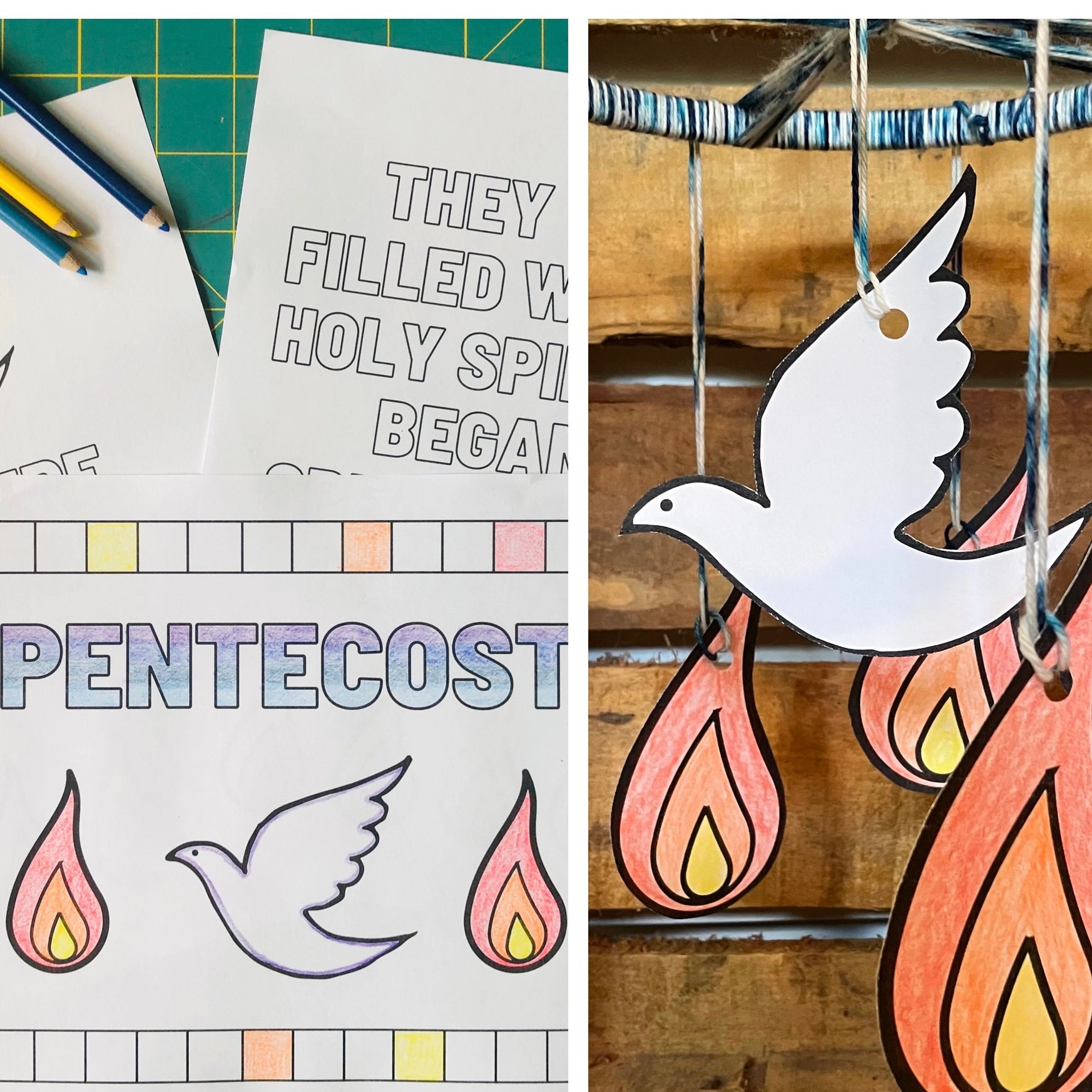 Group license pentecost coloring pages diy mobile craft flame and dove cut