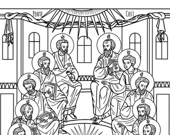 Pentecost icon coloring page instant download