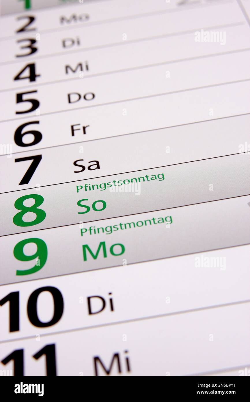 Year calendar in german pentecost stock photo