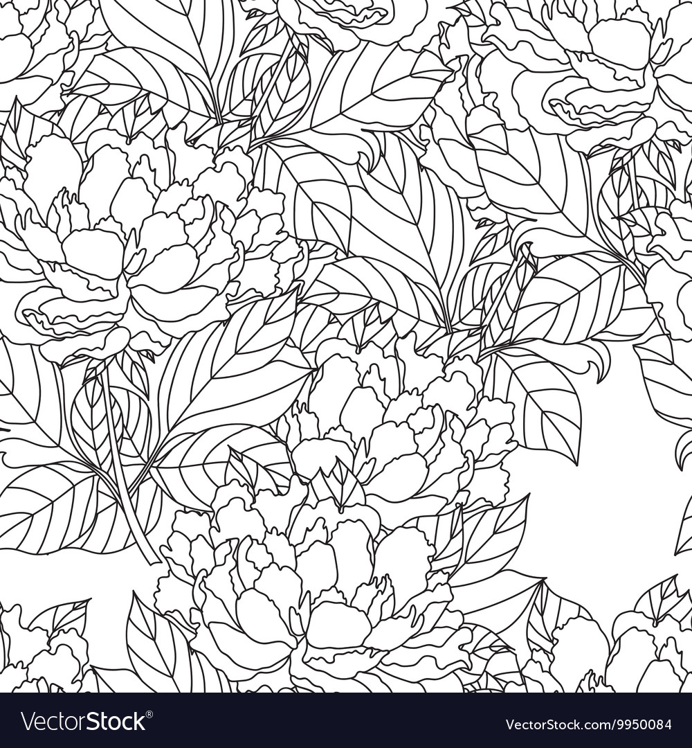 Seamless peony bouquet coloring book page vector image