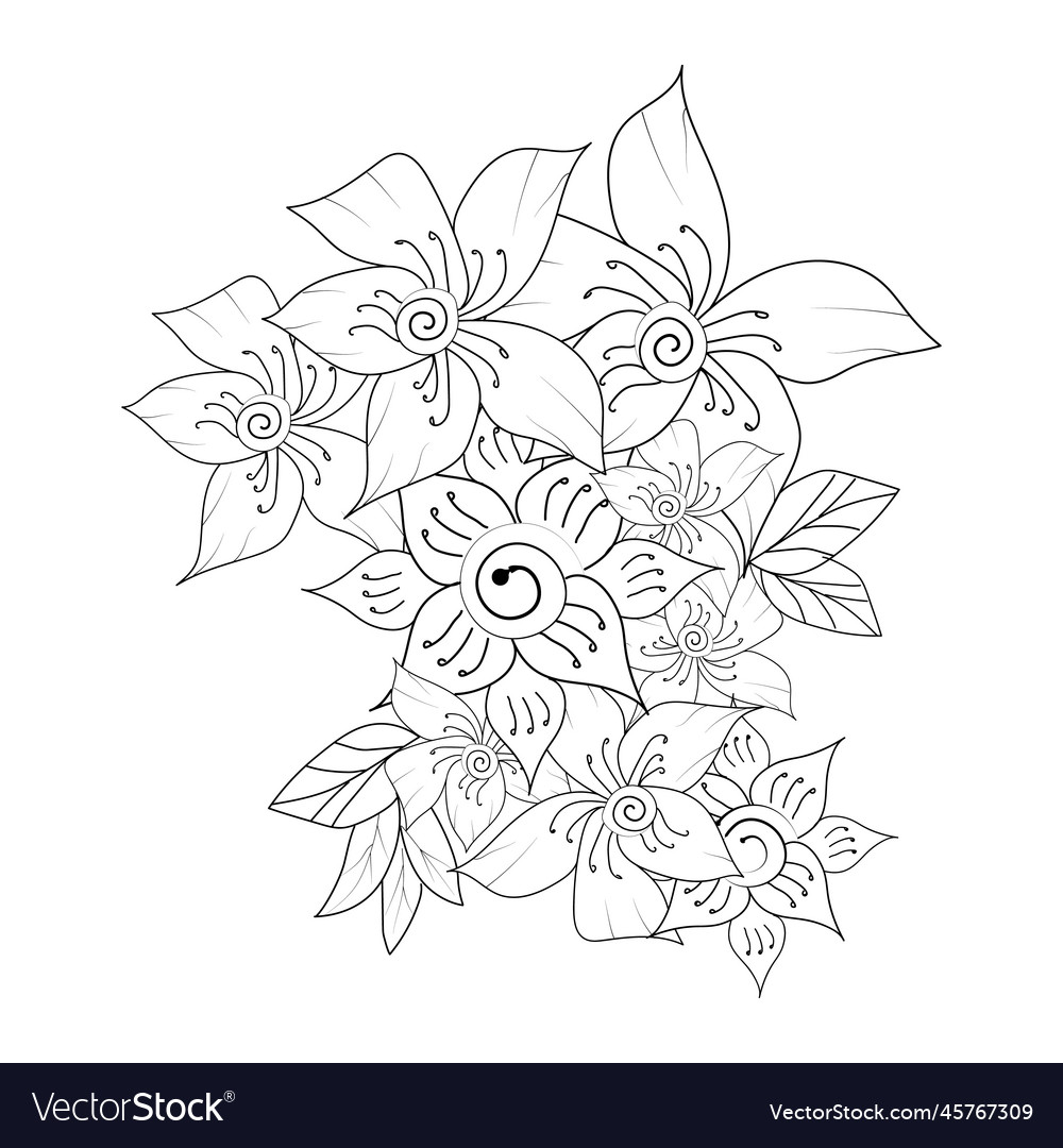 Easy flower drawing coloring pages for children vector image