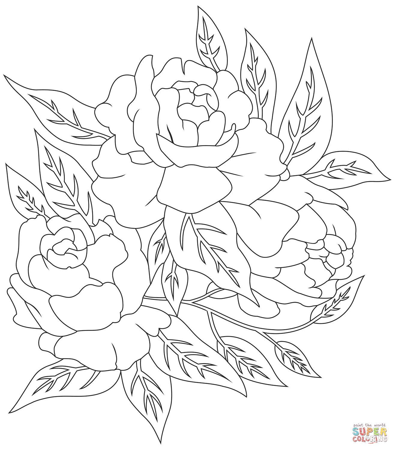 Peonies coloring page free printable coloring pages