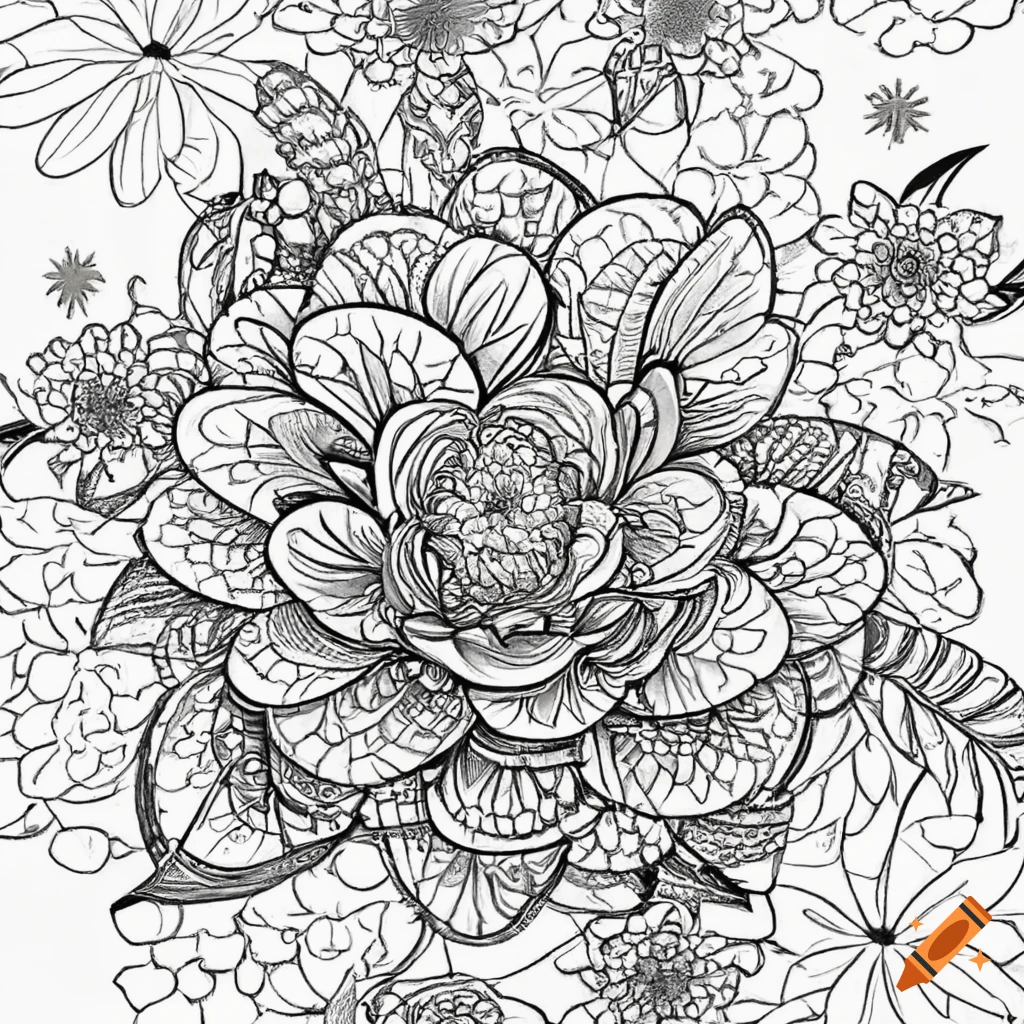 Coloring book style flowers on