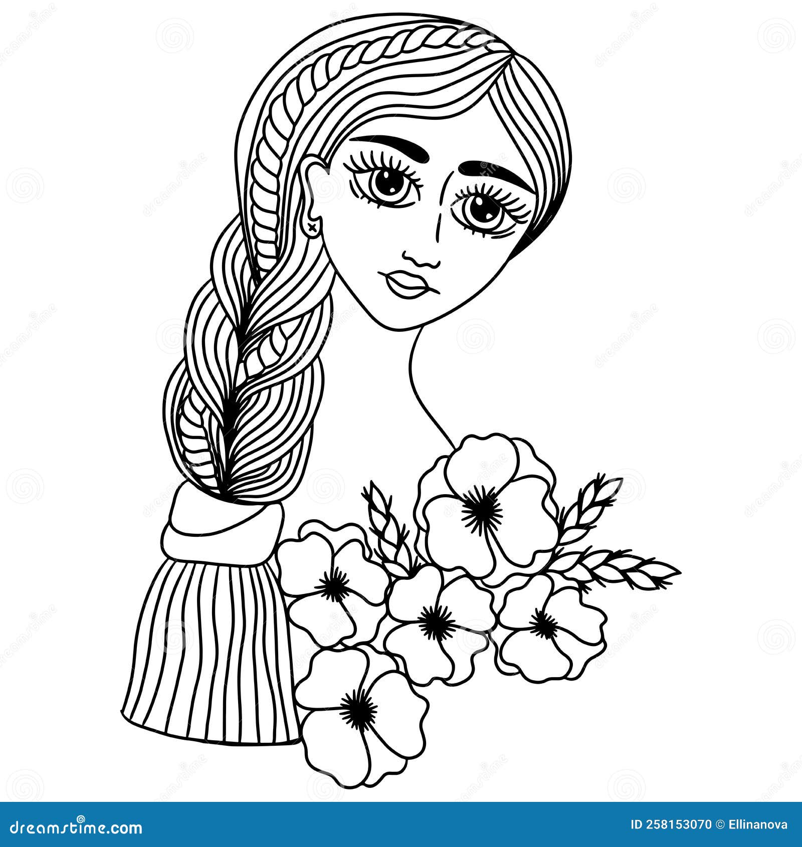 Cute vector girl or woman for childrens or adult coloring book or pages stock vector