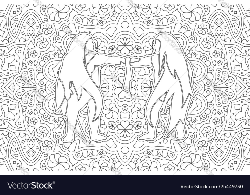 Coloring book page with two shaking hands people vector image