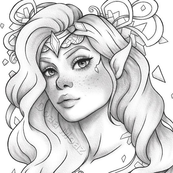 Adult coloring page fantasy girl portrait