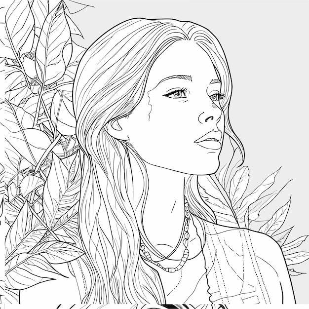 Premium vector illustartion coloring book page woman study clean