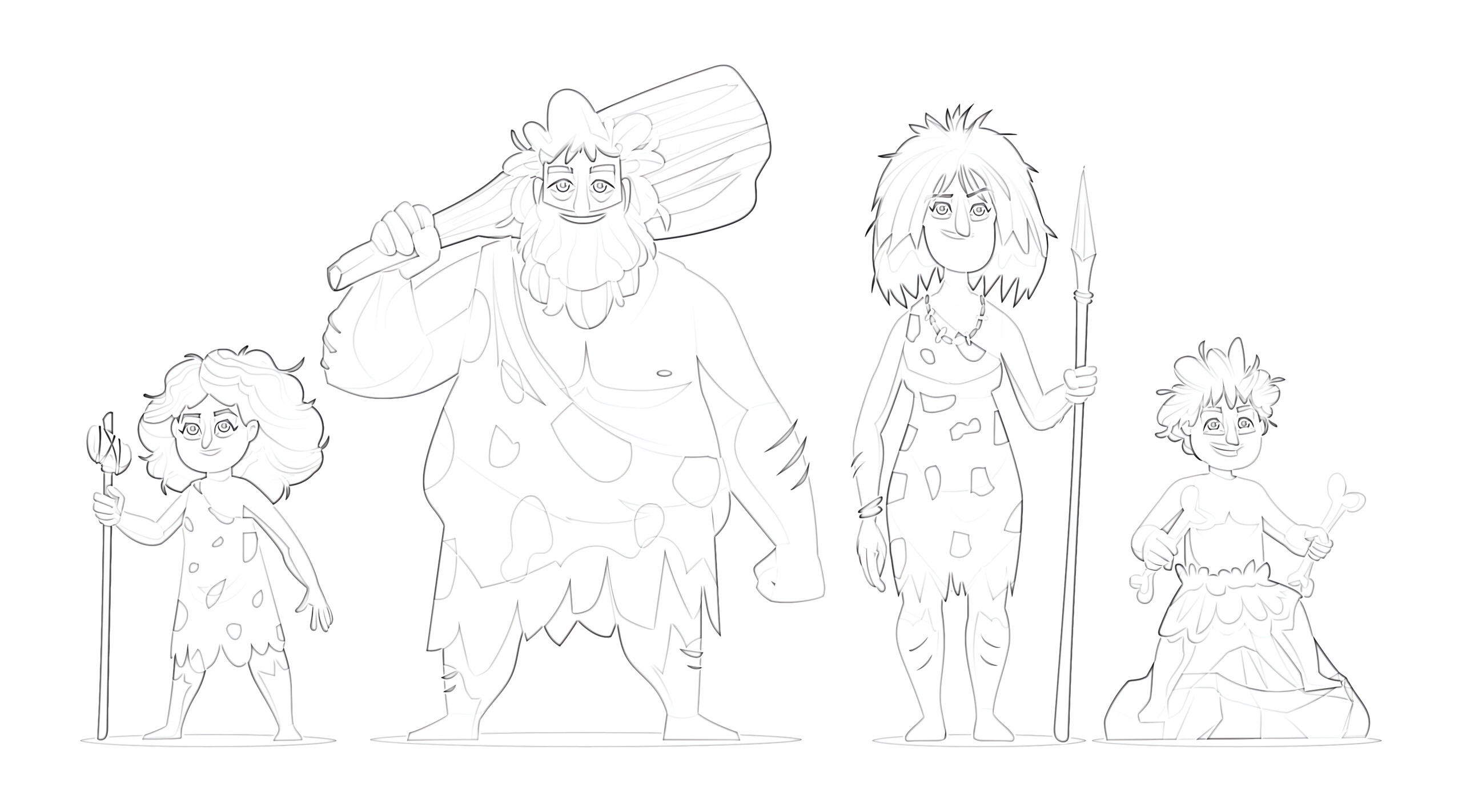 Primitive people characters prehistoric stone age coloring page