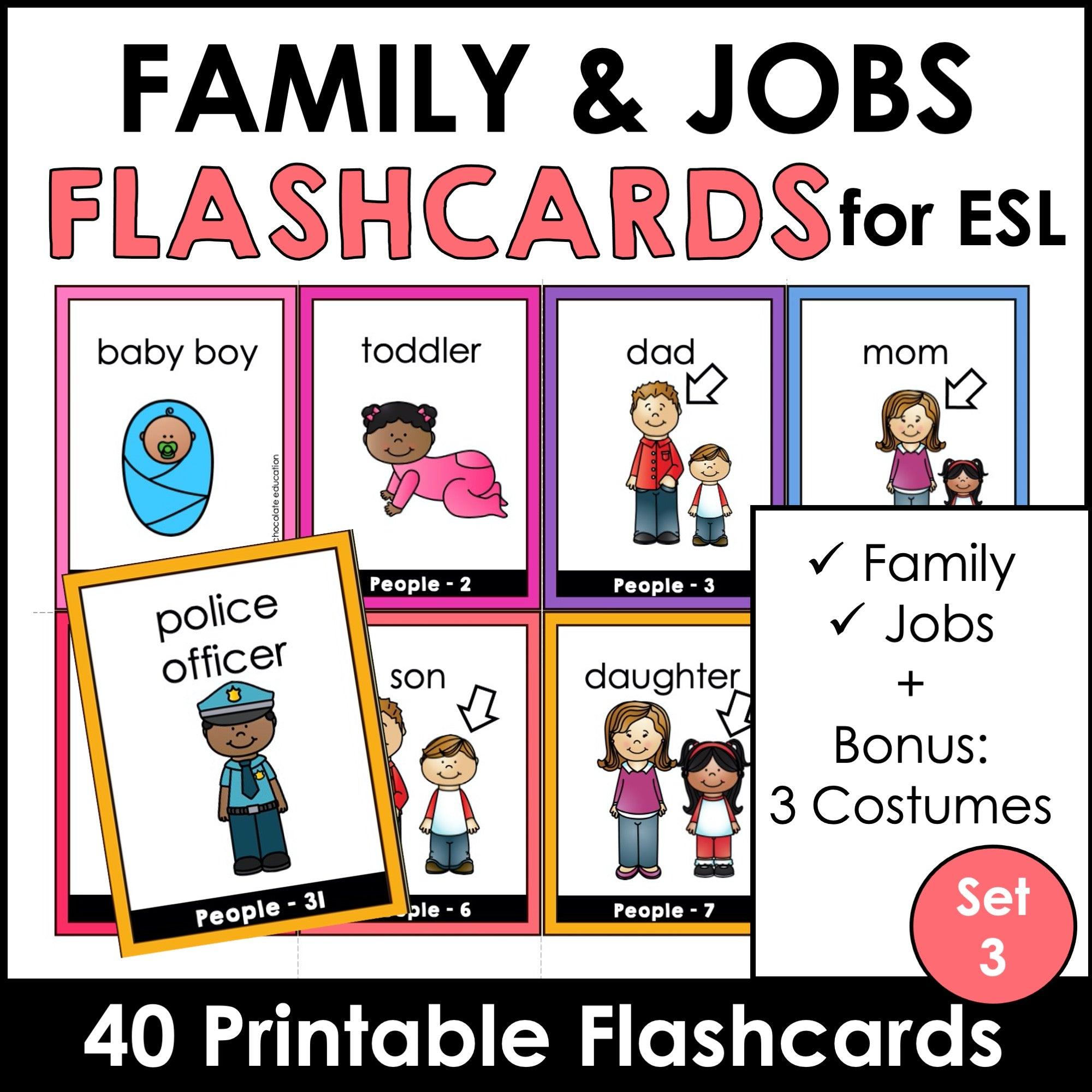 People flashcards jobs family vocabulary esl task cards