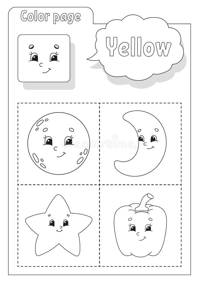 Coloring book learning colors flashcard for kids cartoon characters picture set for preschoolers education worksheet vector stock vector