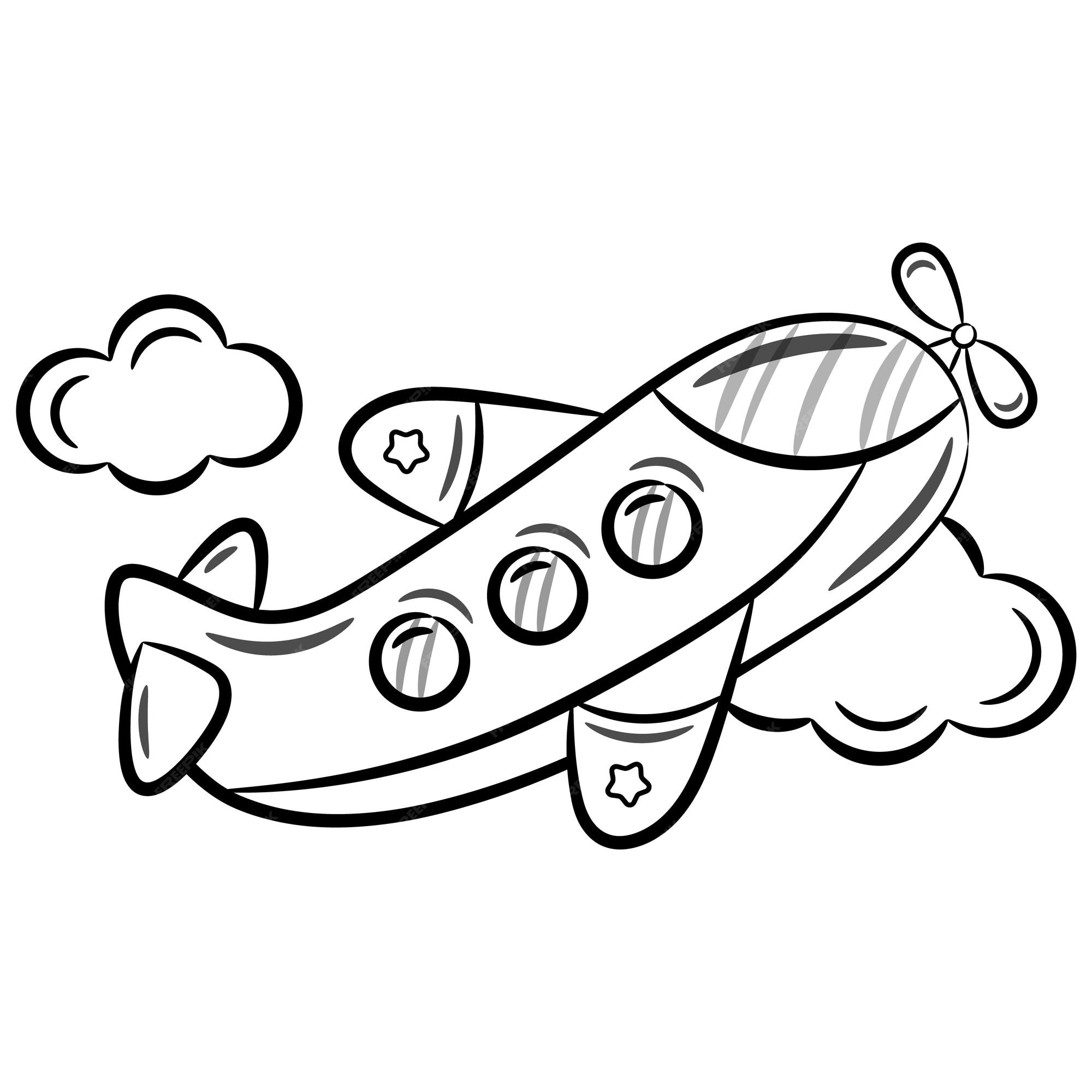 Premium vector plane cute drawing for school flashcard sketch for coloring