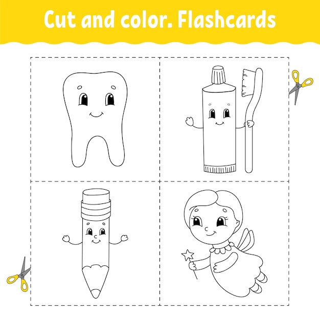 Premium vector cut and color flashcard set coloring book for kids