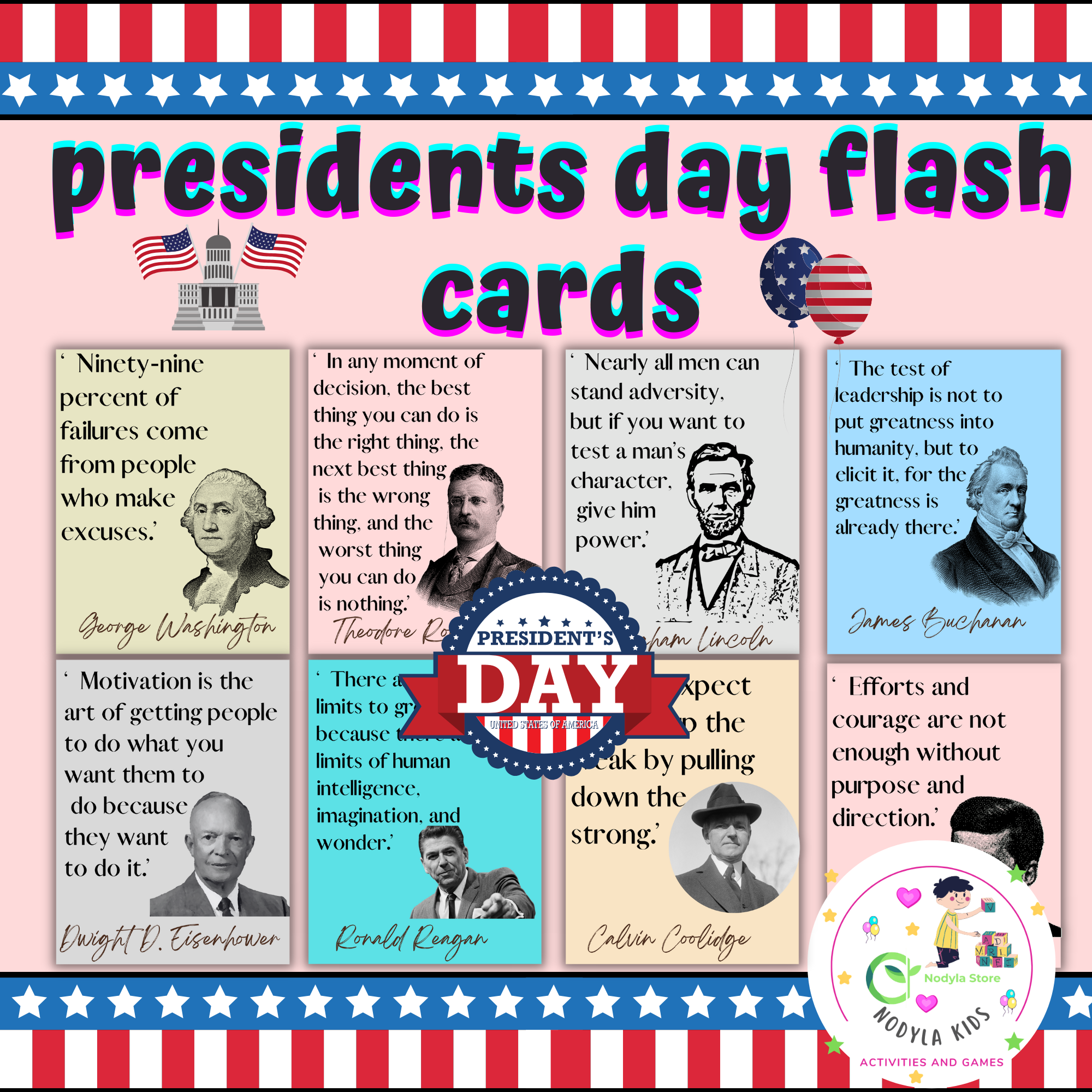 Presidents day flash cards made by teachers