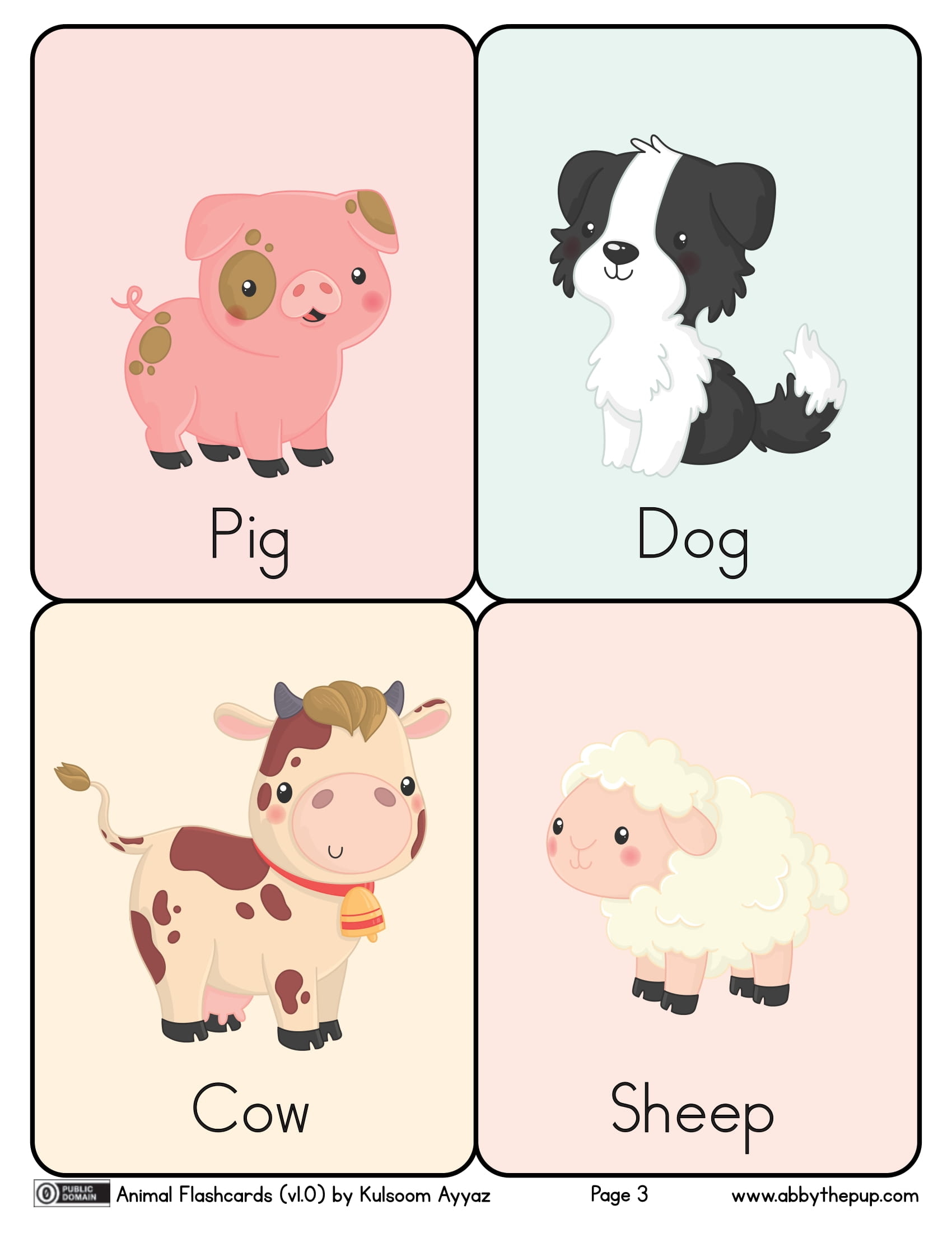 Farm animal flashcards free printable papercraft templates