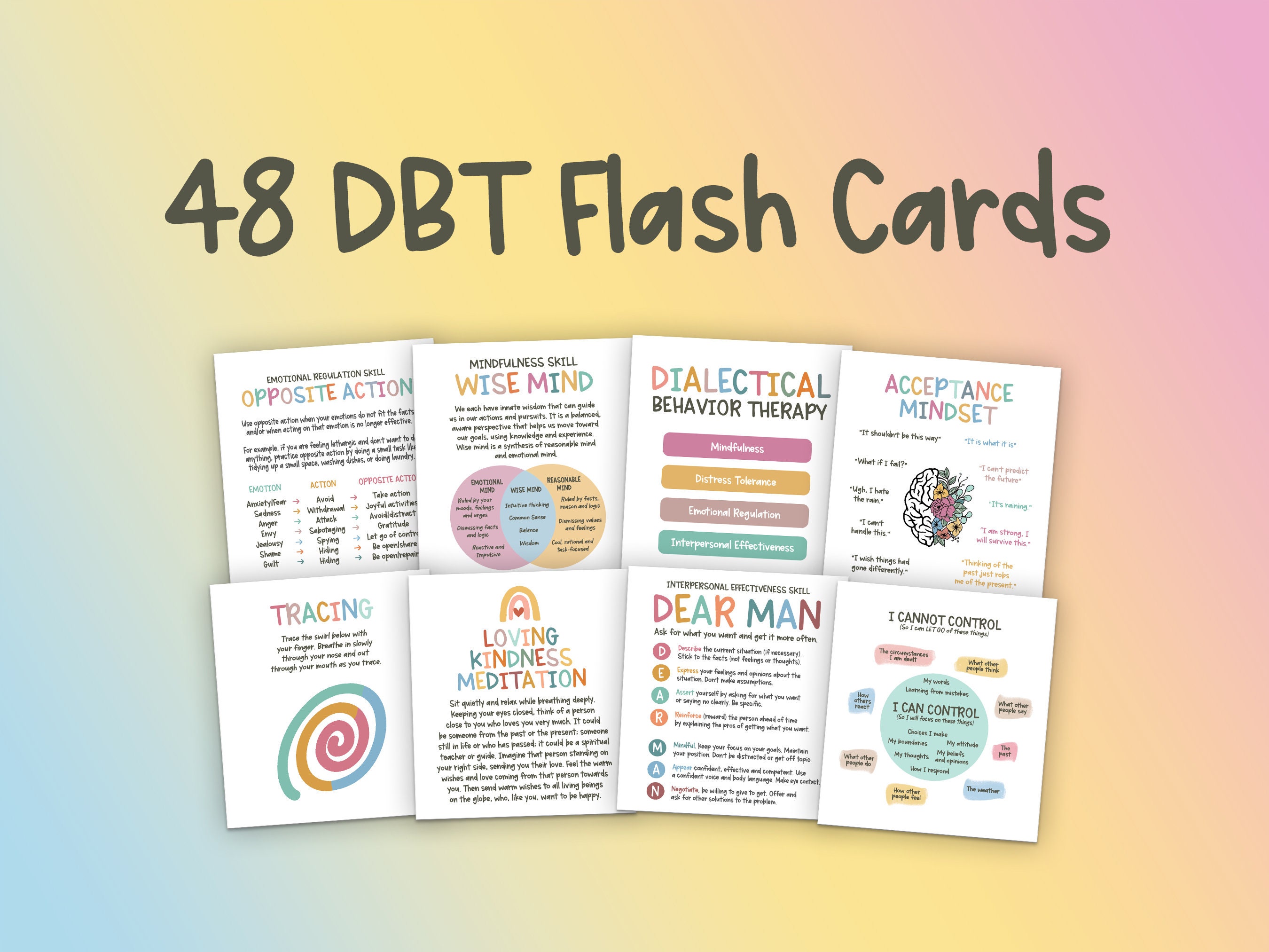 Dbt flash cards printable cards self help cards coping skills bpd borderline therapy office decor mental health worksheet