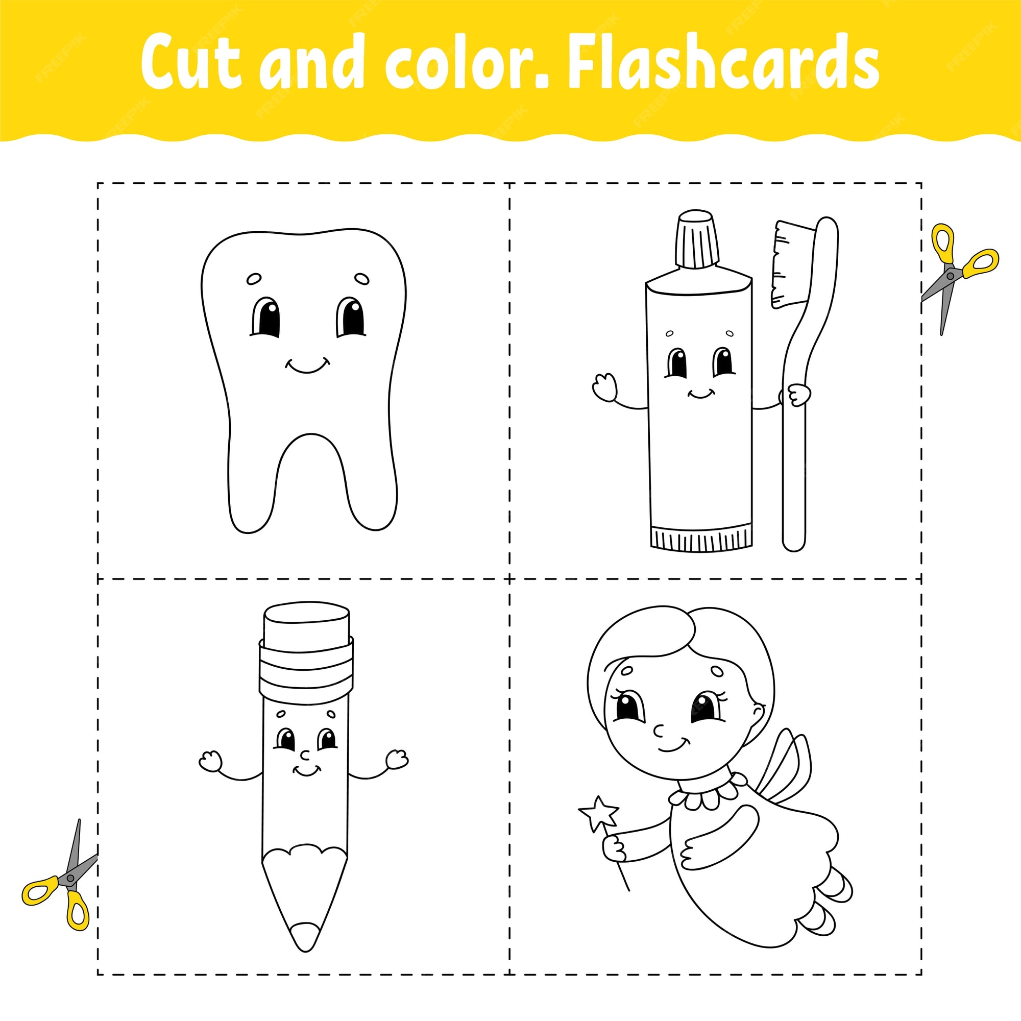 Premium vector cut and color flashcard set coloring book for kids