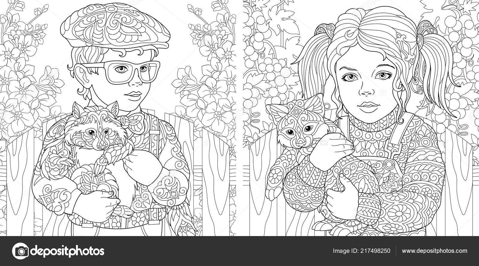 Coloring pages coloring book adults colouring pictures boy girl embracing stock vector by sybirko