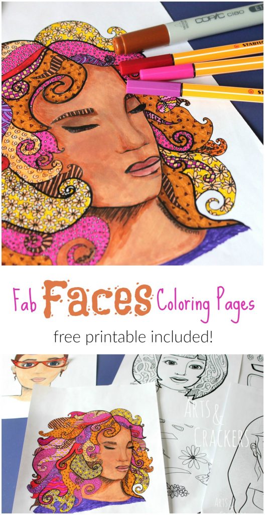 Free fab faces adult coloring page