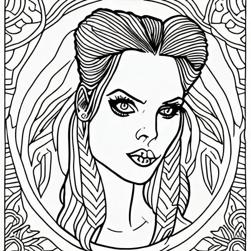 Coloring page of female witch character portrt