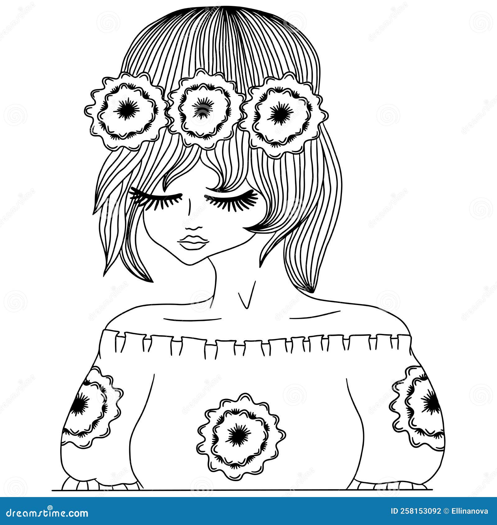 Cute vector girl or woman for childrens or adult coloring book or pages stock vector