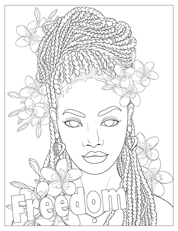 Freedom coloring page black girl coloring page printable coloring page