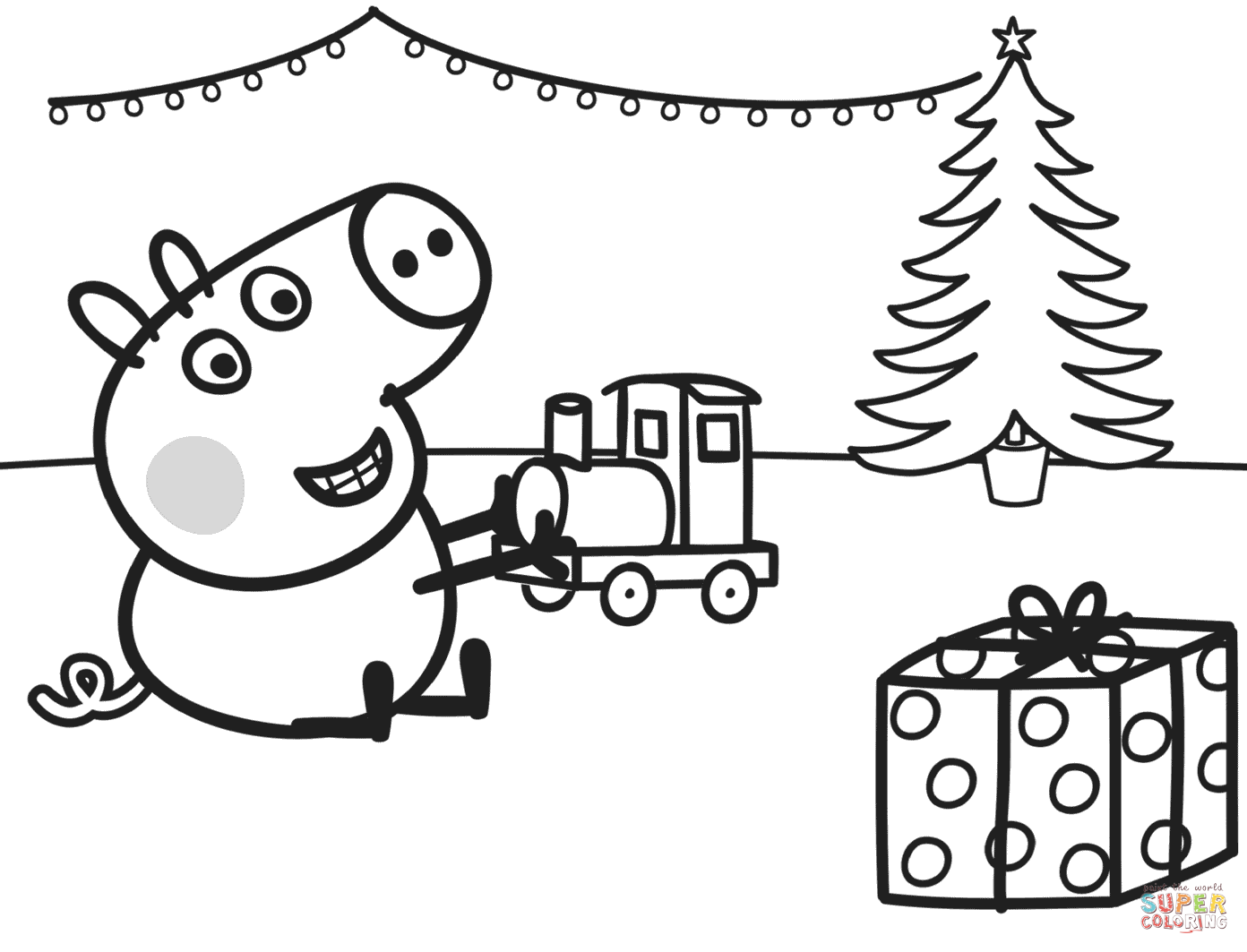 George plays with xmas train coloring page free printable coloring pages