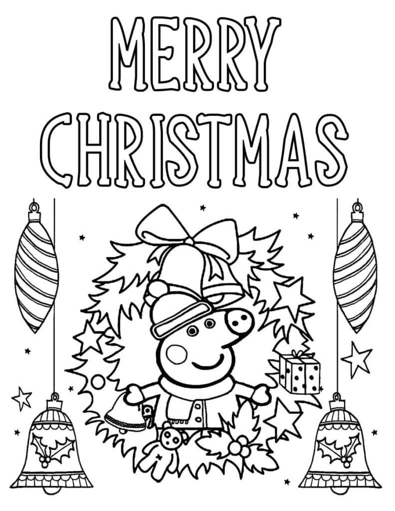 Merry christmas with peppa pig coloring page