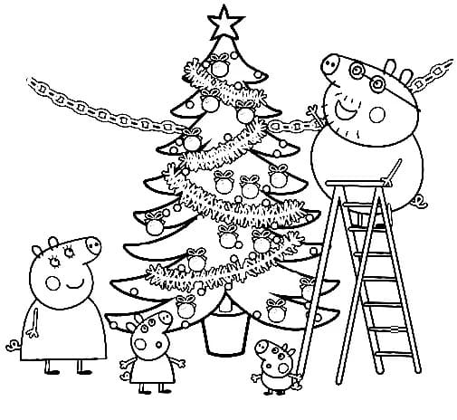 Peppa pig christmas tree coloring page