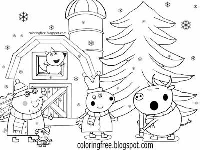 Cute kids simple drawing winter farm rabbit and bull peppa pig christmas colouring pag to print peppa pig coloring pag coloring pag free coloring pag