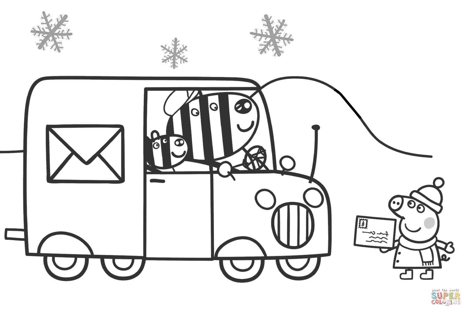 Peppa waits for zuzu and zaza to send a xmas card coloring page free printable coloring pages