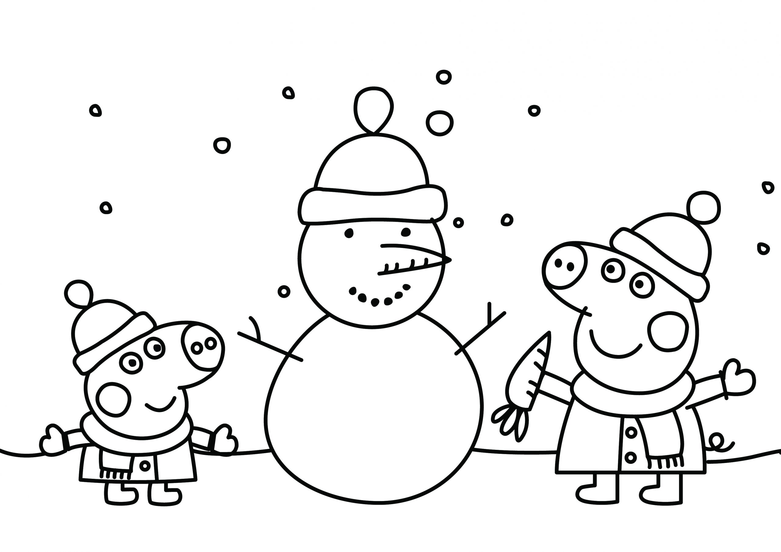 Peppa pig christmas snowman printable colouring page