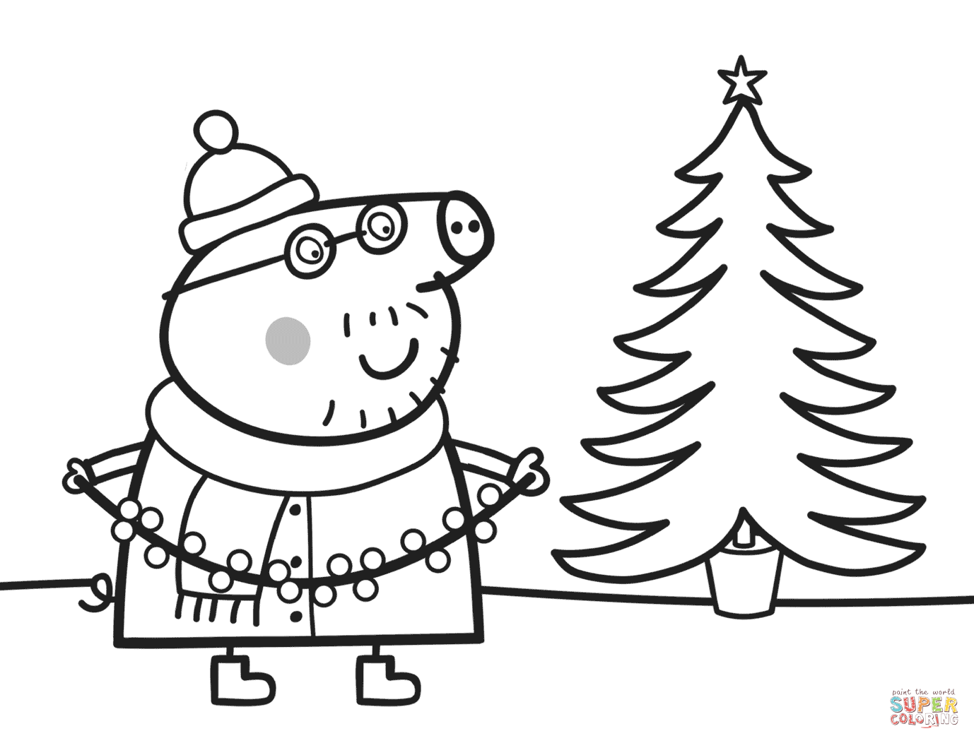 Daddy pig decorates xmas tree coloring page free printable coloring pages