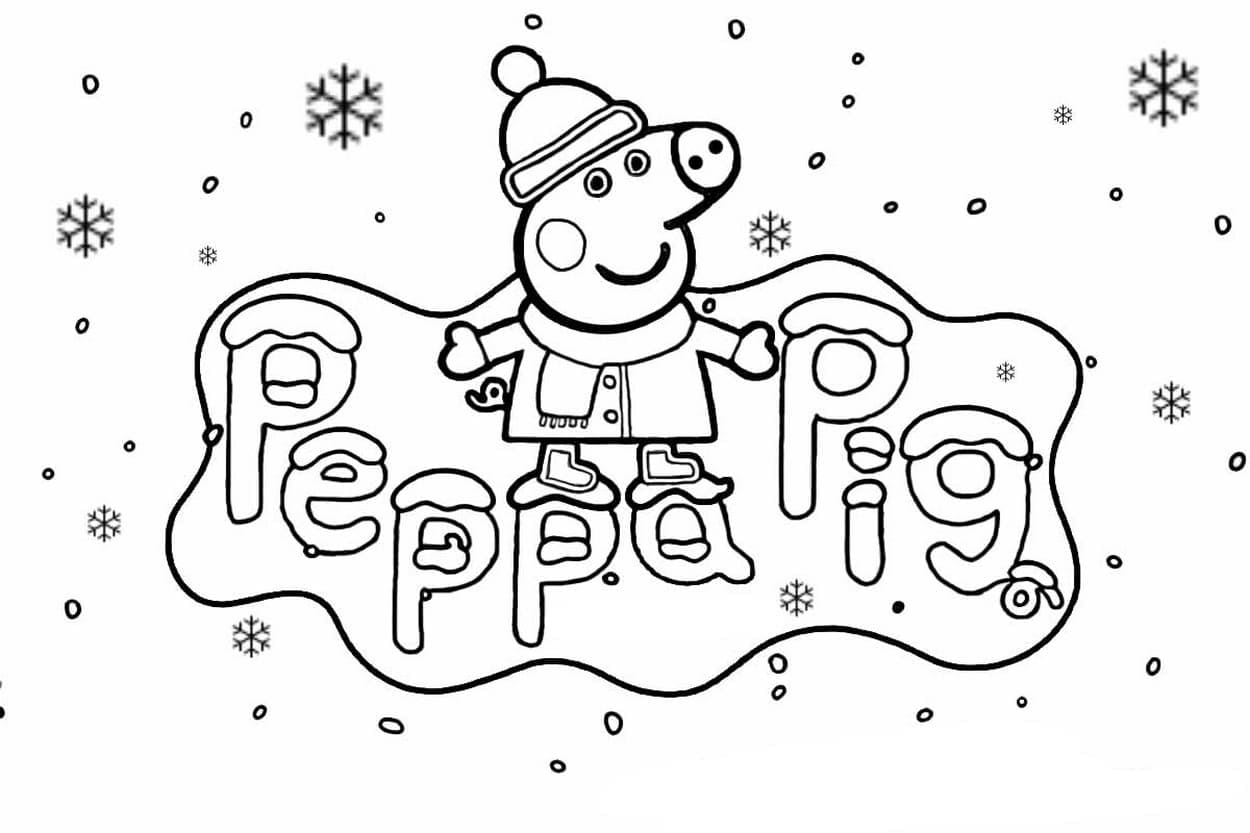 Peppa pig and winter coloring page