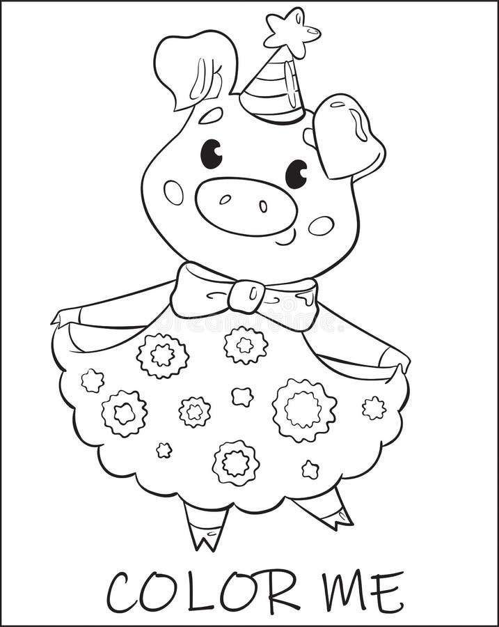 Coloring page with pig in christmas tree costume stock illustration