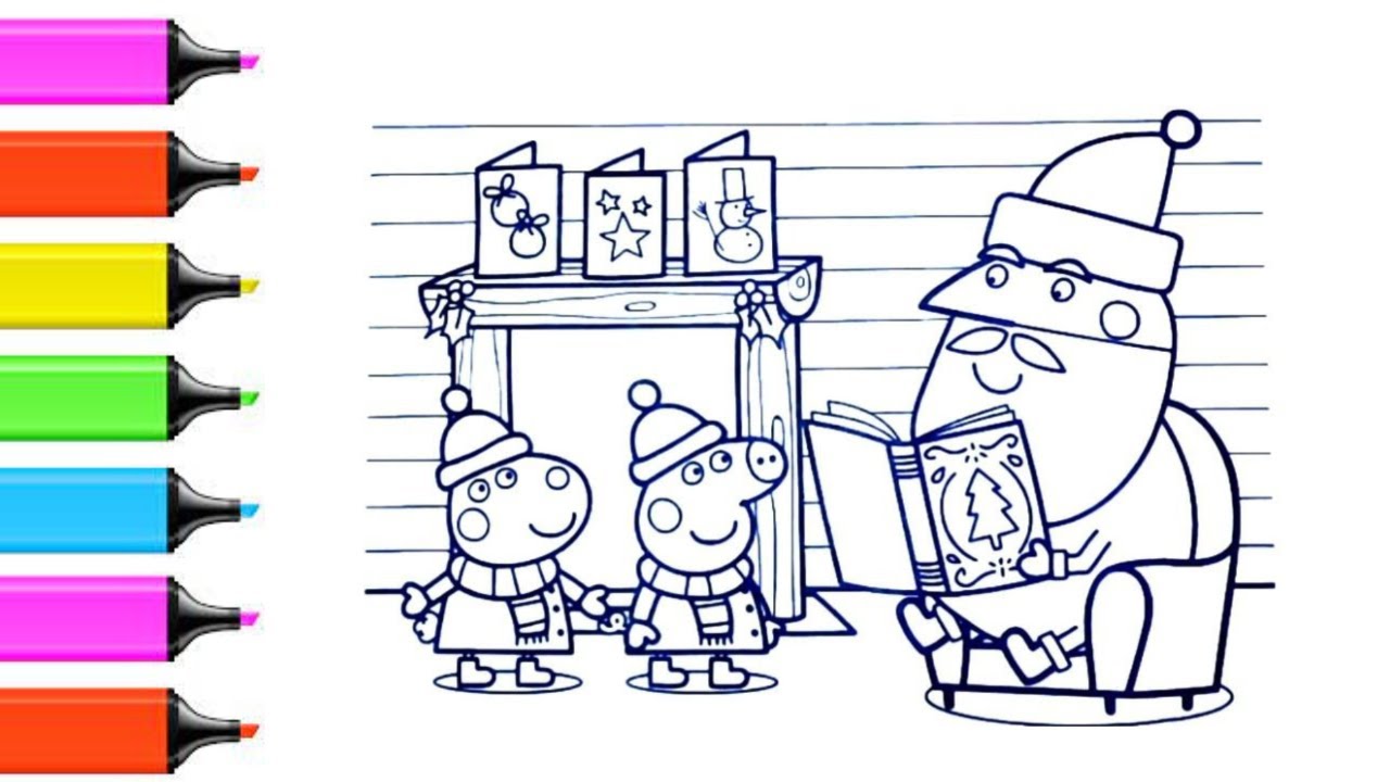 Coloring peppa pig christmas coloring pages peppa pig visiting santa