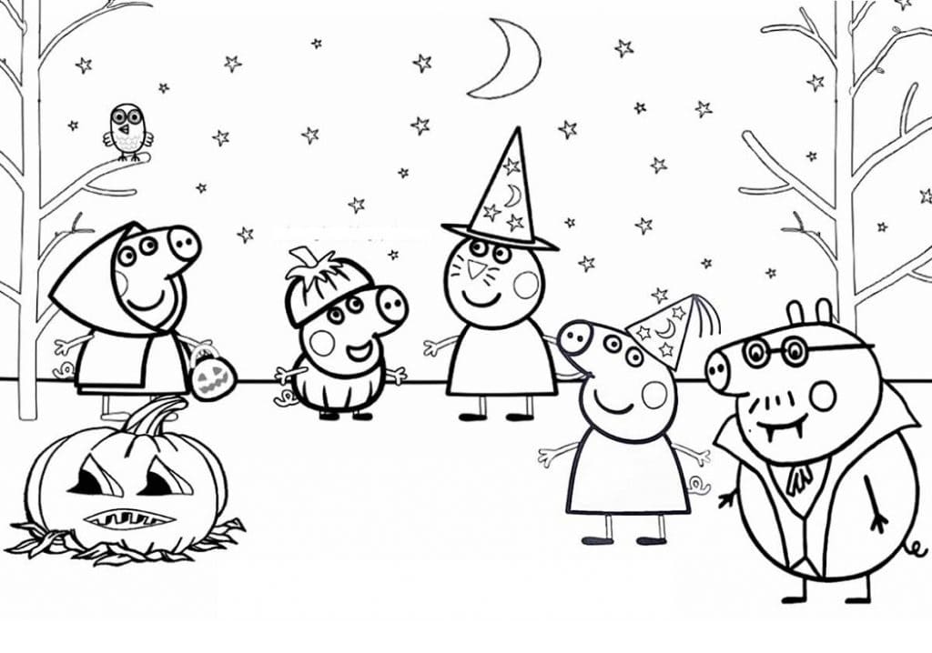 Peppa pig on halloween coloring page