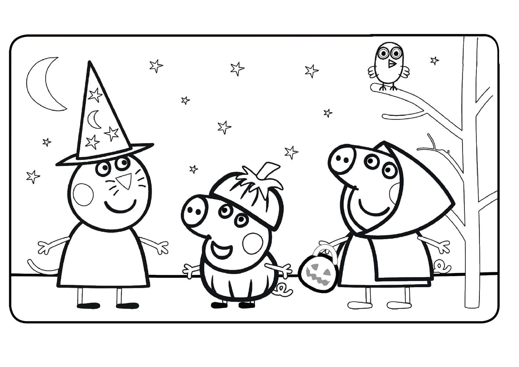 Online coloring pages coloring page peppa pig halloween and seals download print coloring page