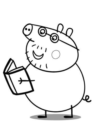 Daddy pig reads a book coloring page free printable coloring pages