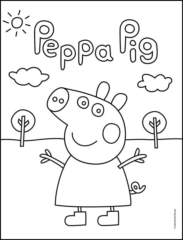 Easy how to draw peppa pig tutorial peppa pig coloring page