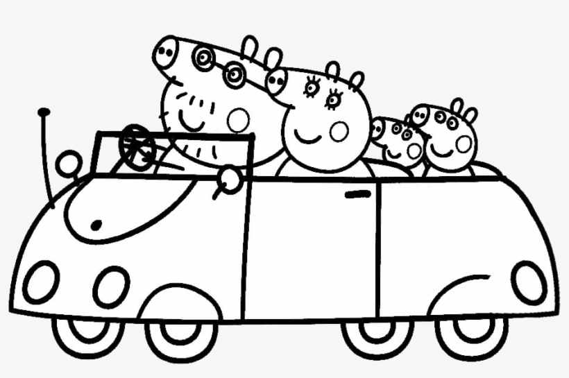 Peppa pigs car coloring pages transparent png