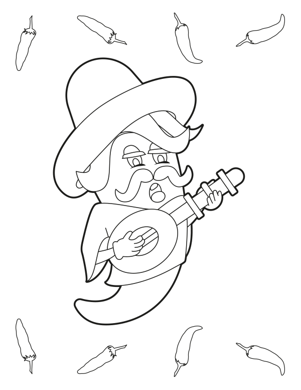 Printable cartoon chili pepper coloring page